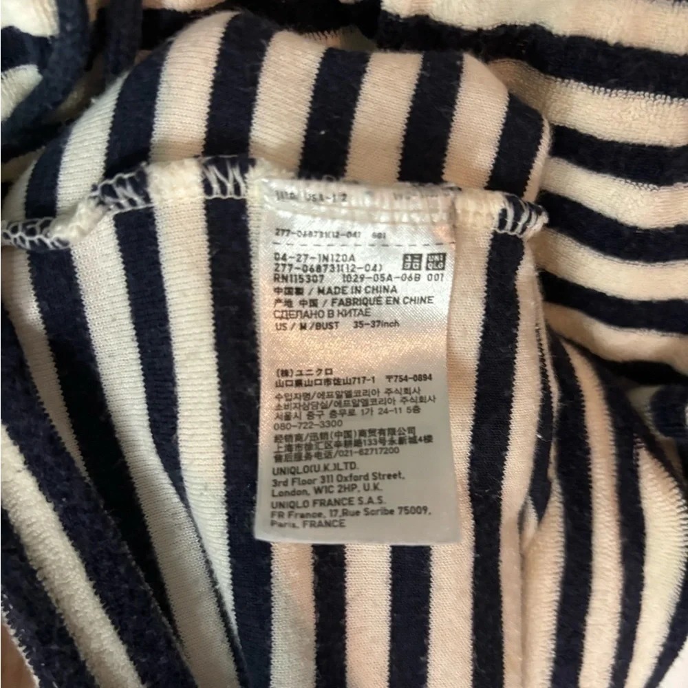Uniqlo Womens Med Navy White Terry Cloth Striped Dress Pockets Drawstring Swim - Picture 3 of 6